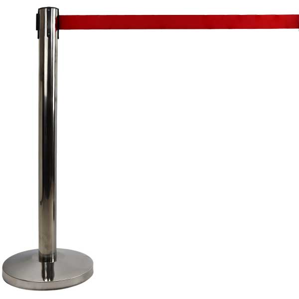Retractable Queue Barrier Post with Red Belt