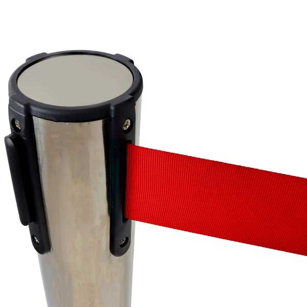 Retractable Queue Barrier Post with Red Belt