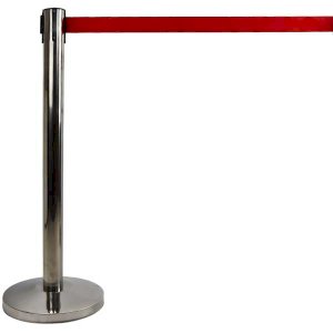 Retractable Queue Barrier Post with Red Belt