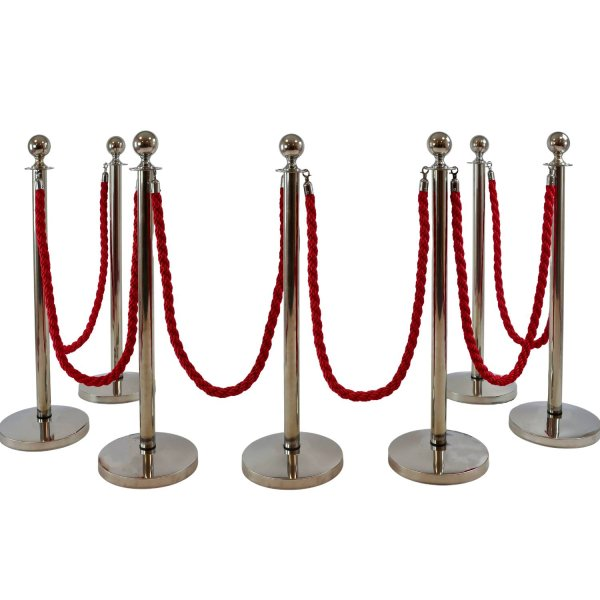 Silver Barrier Post with Red Twisted Rope 