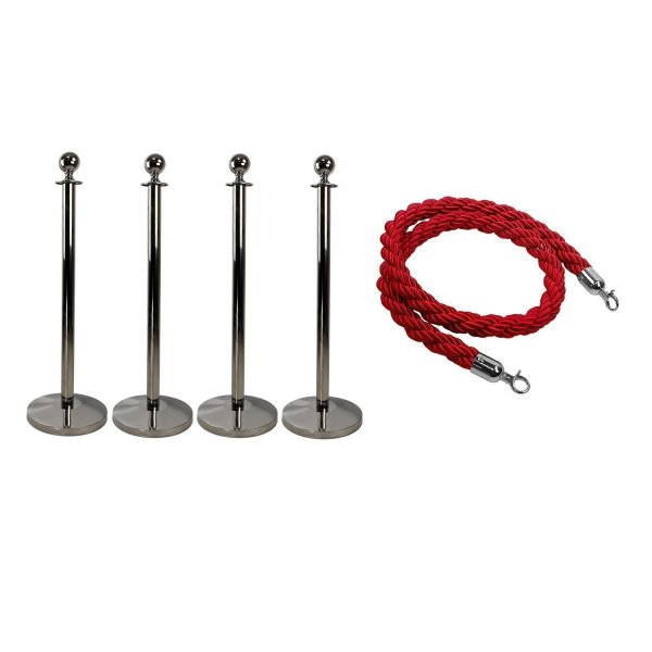 Silver Barrier Post with Red Twisted Rope 