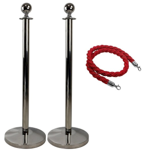Silver Barrier Post with Red Twisted Rope 